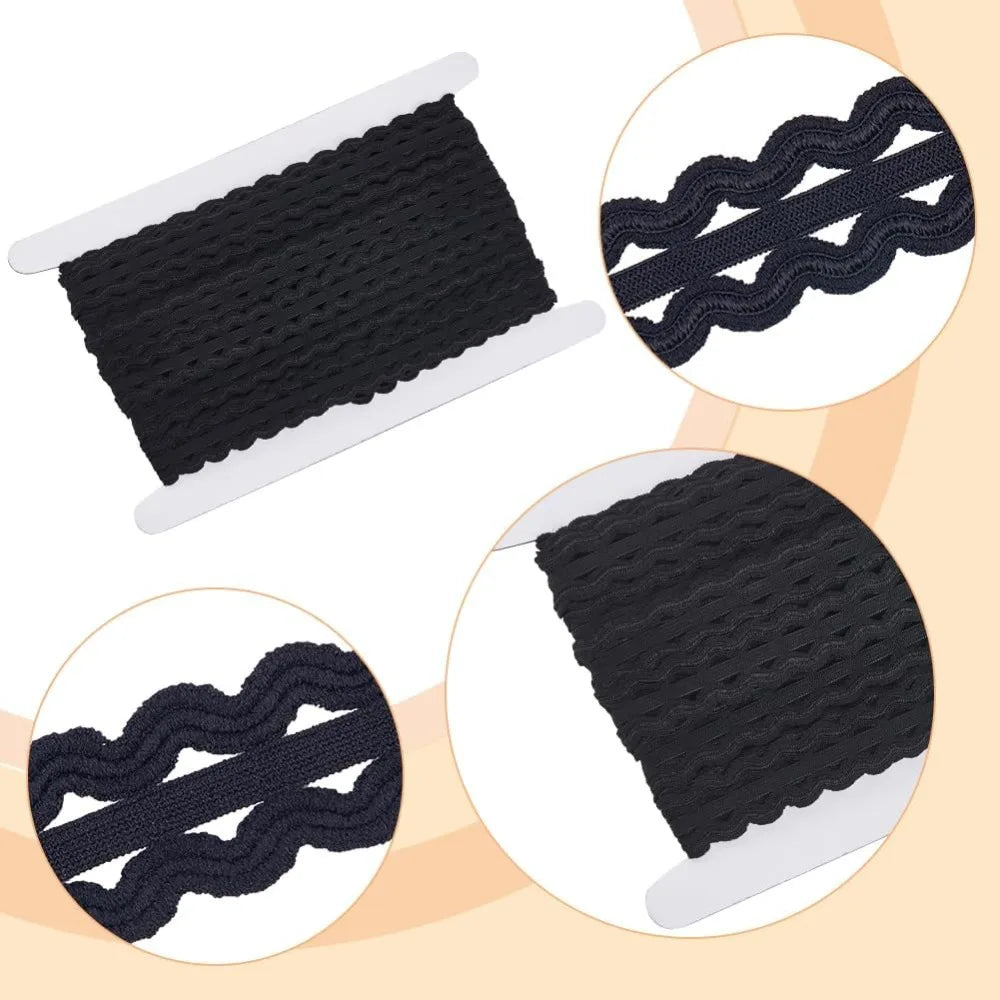 10M Wavy Elastic Ribbon Trim 20mm Black – Nylon Sewing Cord