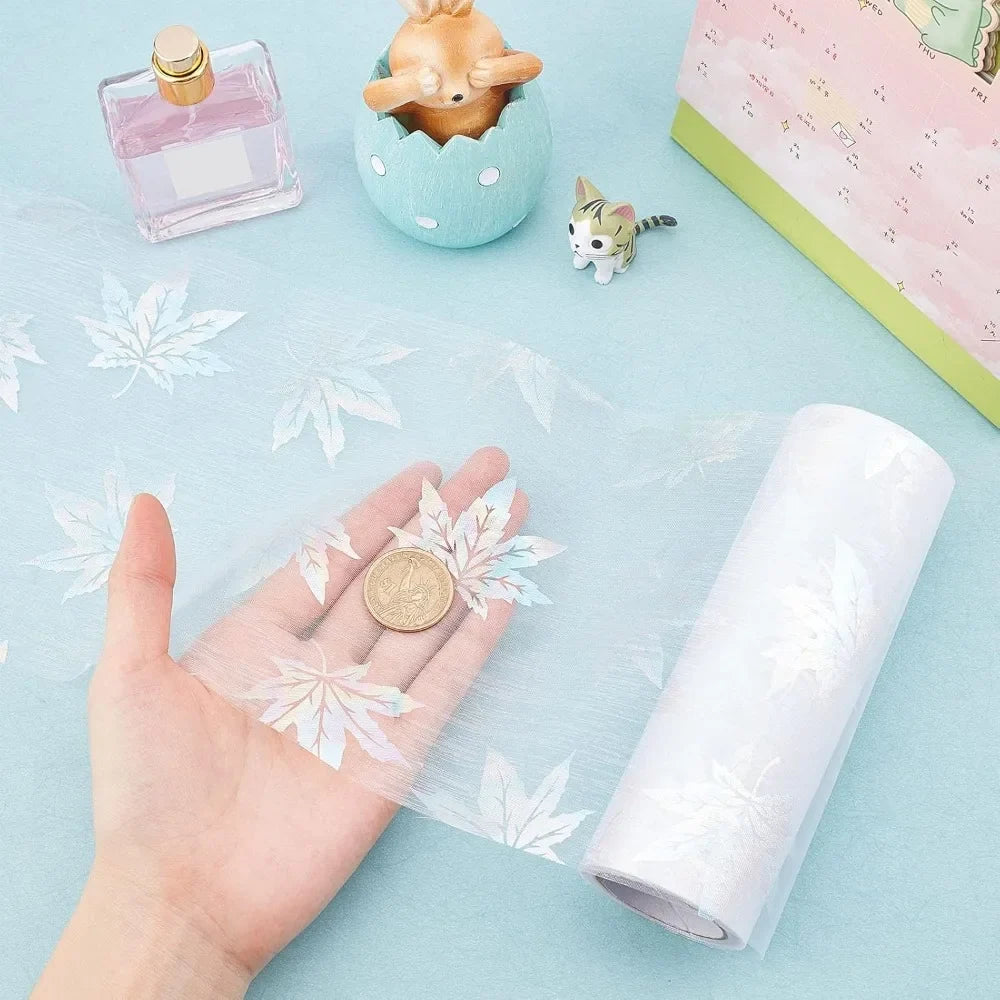 Maple Leaf Organza Tulle Ribbon Roll – 6" x 10 Yds, White