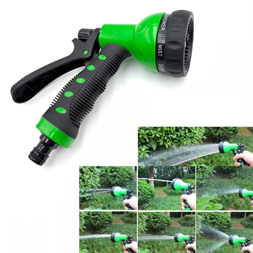 Garden Hose with 8-Pattern Nozzle Sprinkler – Spring Coil