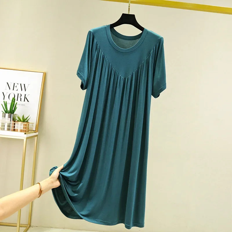 Women's Modal Nightgown – Loose Short-Sleeve Summer Night Dress