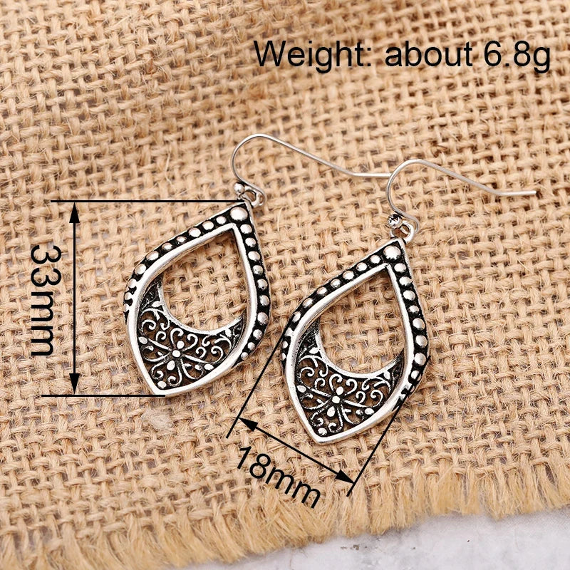 Huitan Vintage Leaf Dangle Earrings – Boho Hollow Flower Drop
