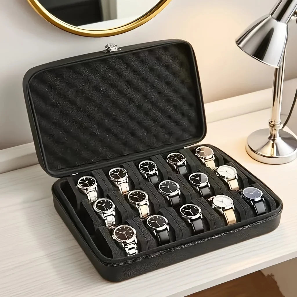 15 Slots Watch Display Box Portable Jewelry Storage Organizer