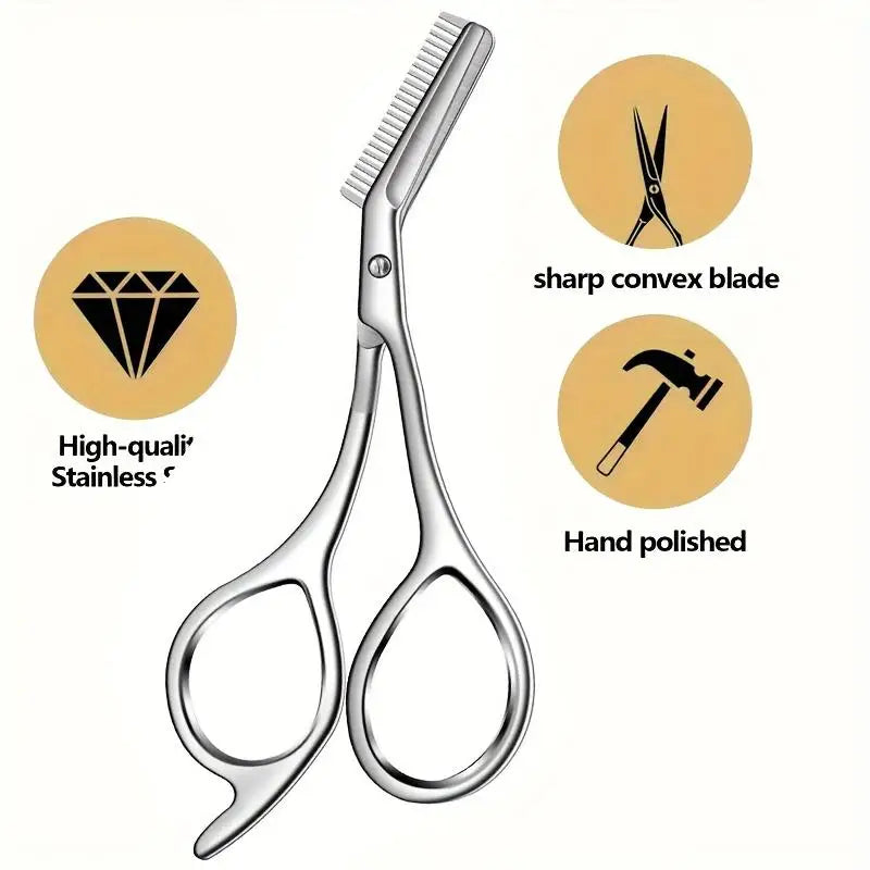 Stainless Steel Eyebrow Scissors with Comb – Precision Grooming