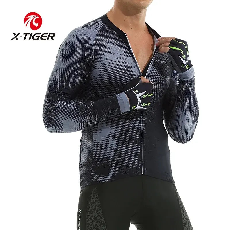 X-TIGER Men's Long Sleeve Cycling Jersey – Breathable & Reflective
