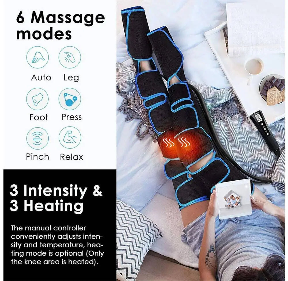 Air Compression Leg Massager | 6 Modes, Heat & Lymph Recovery