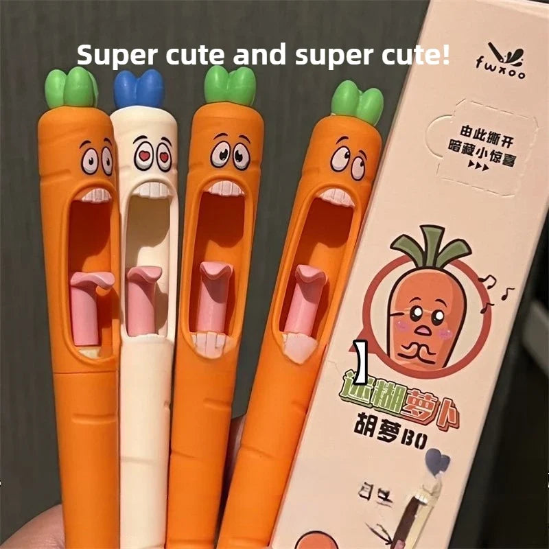 Kawaii Neutral Pen Cartoon Creative Carrot Shape Press School Student