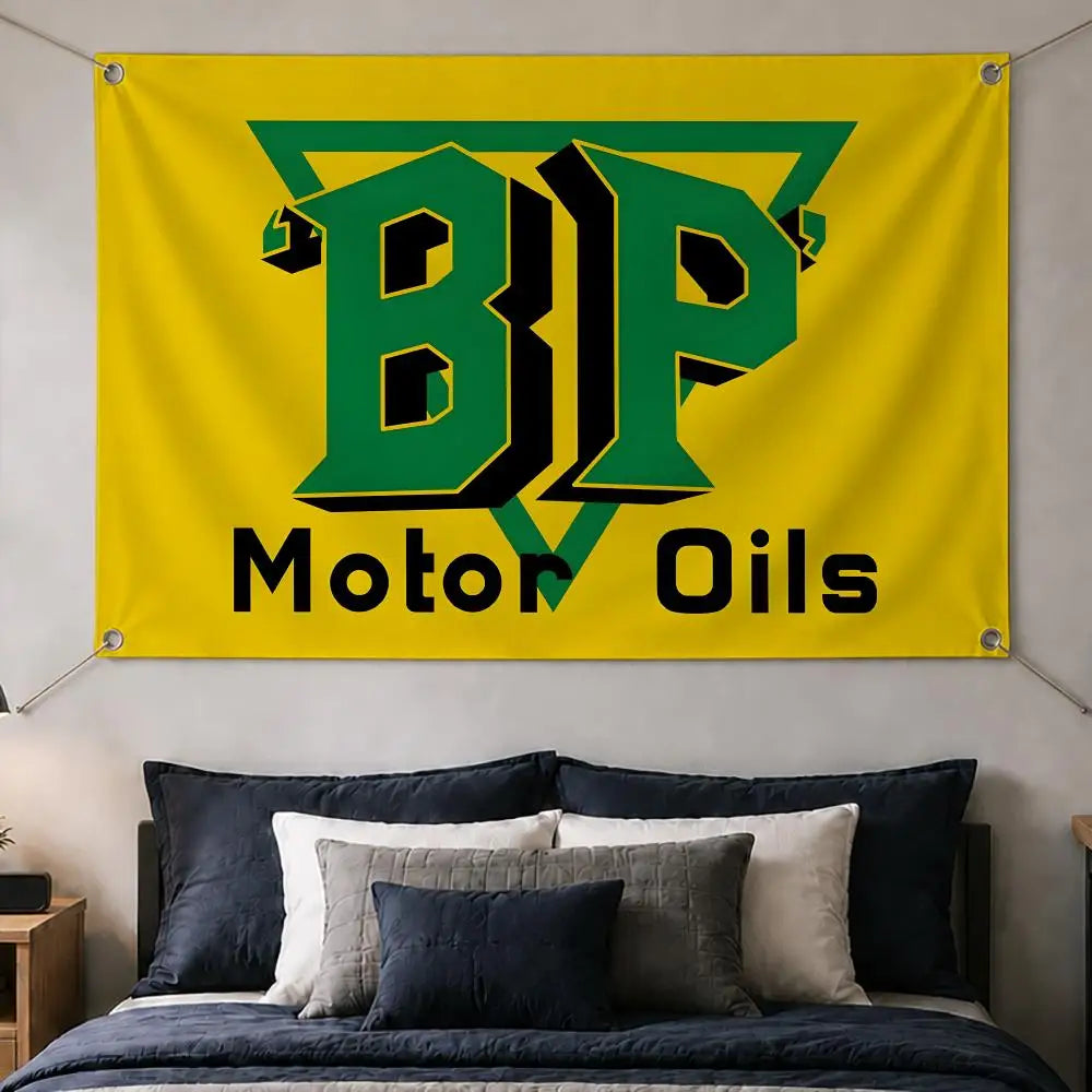 BP Motor Oil Flag Banner – Wall Hanging Automotive Décor