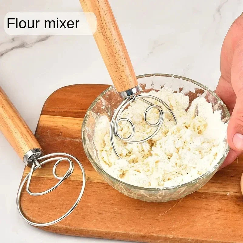 13-Inch Danish Dough Whisk – Stainless Steel & Wood Handle