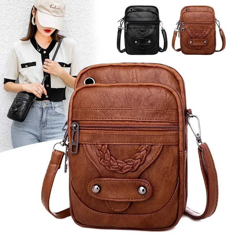 Retro Western Small Crossbody Bag – Soft PU Leather Shoulder Bag