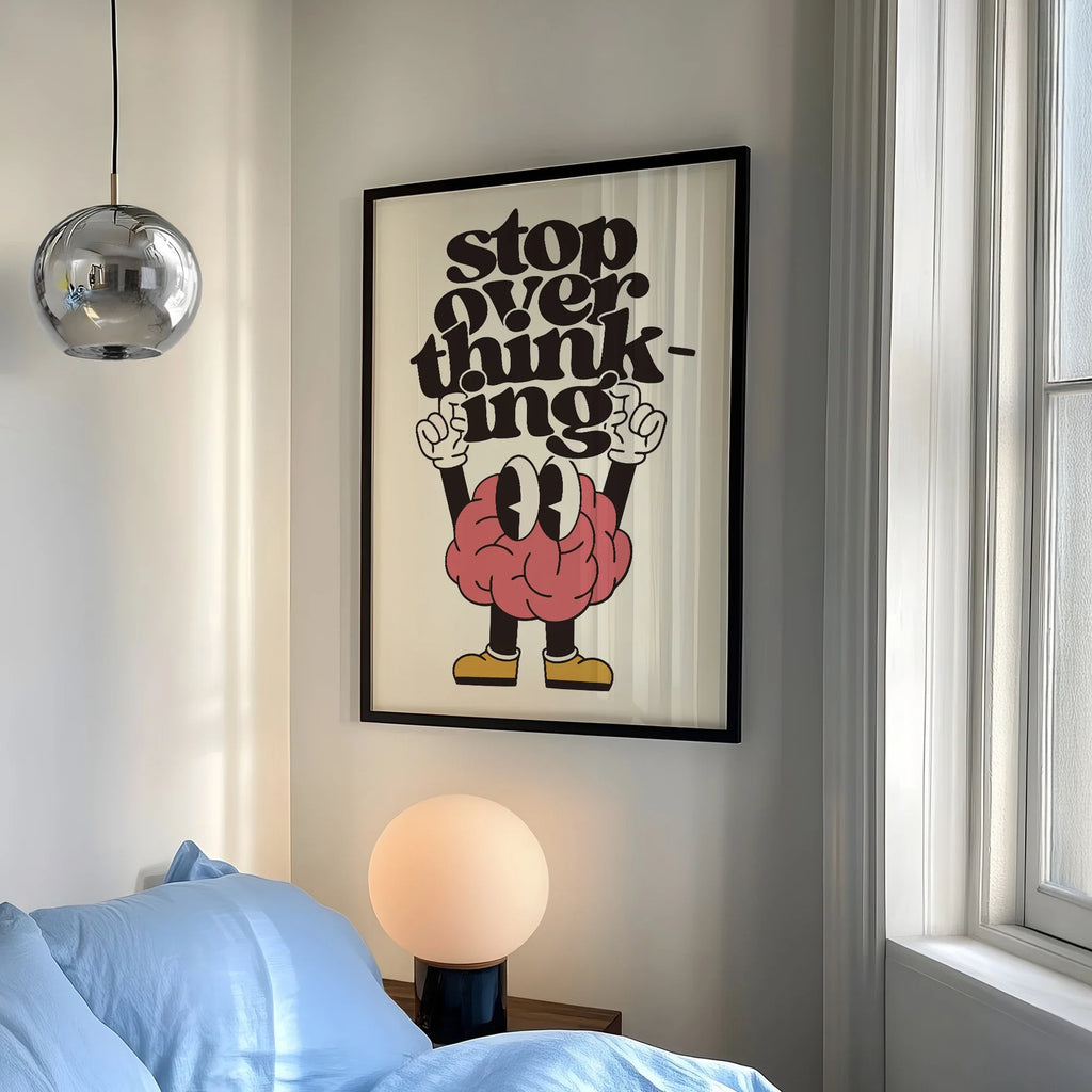 Stop Overthinking Canvas Wall Art | Brain & Shoes Poster