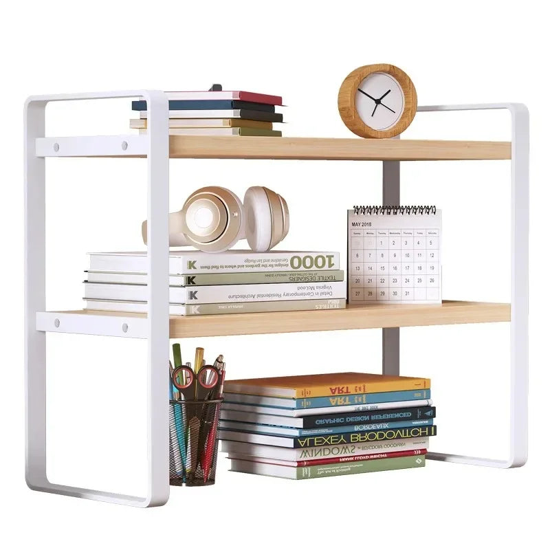 Desktop Wood & Iron Storage Shelf Desk Organizer Rack