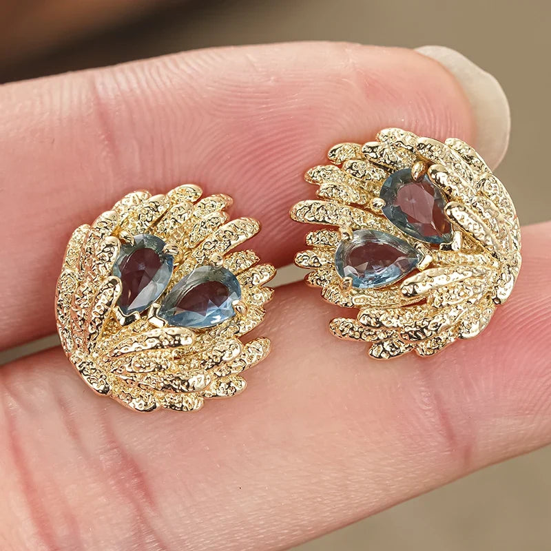 Huitan Blue Cubic Zirconia Geometric Stud Earrings for Women