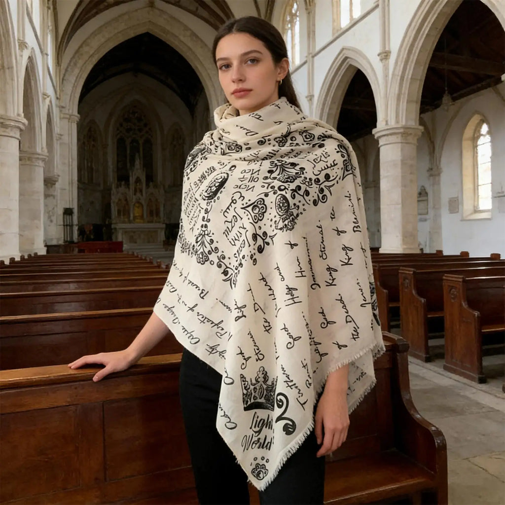 Christian Prayer Shawl Scarf | Cross & Names of Jesus | Women