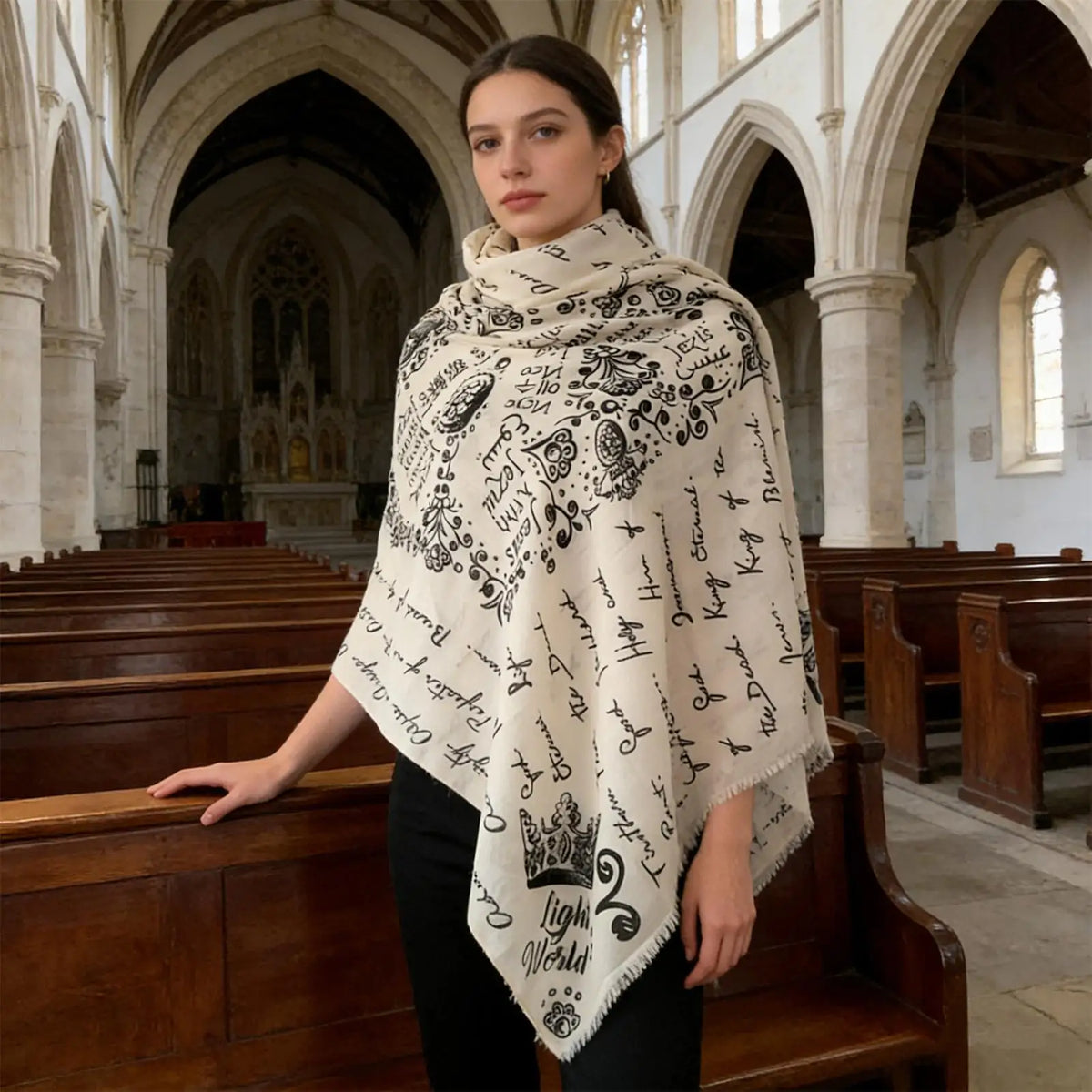 Christian Prayer Shawl Scarf | Cross & Names of Jesus | Women