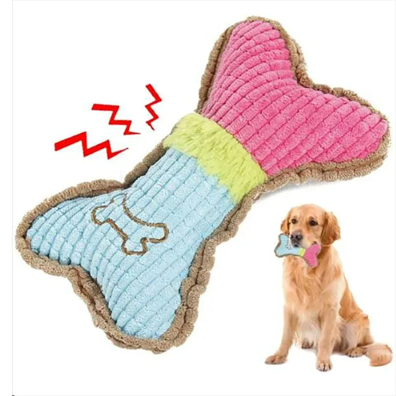 Squeaky Plush Bone Dog Chew Toy – Small & Medium Breeds