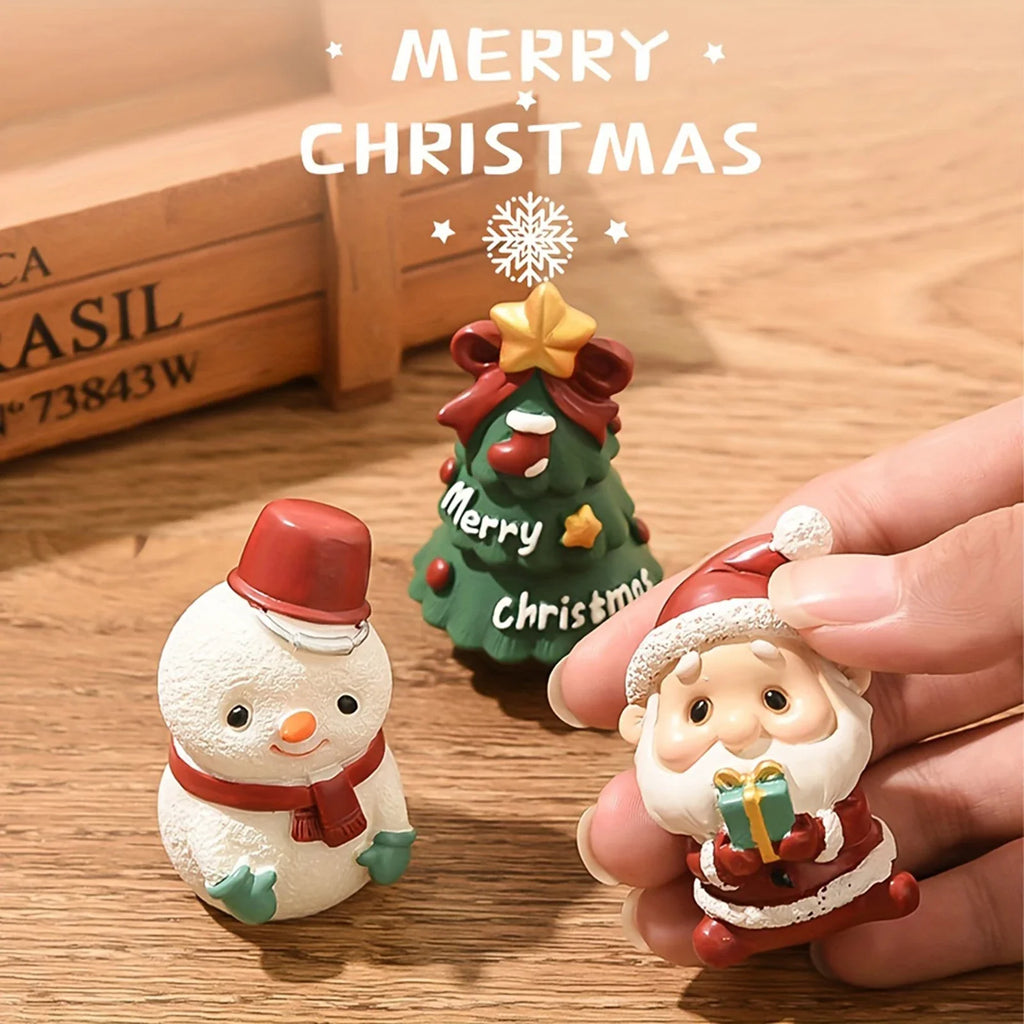 Resin Christmas Ornaments – Mini Santa Snowman Tree Figurines