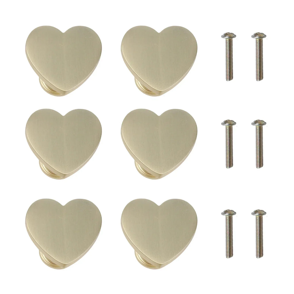 Heart Shaped Gold Cabinet Knobs | Set of 6 Zinc Alloy Drawer Pulls