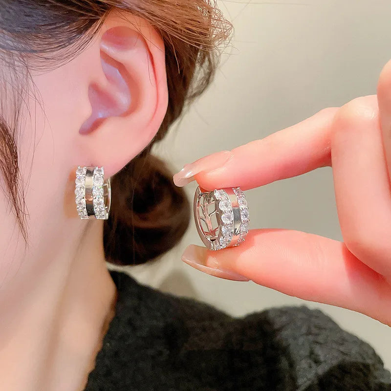 Huitan Silver Hoop Earrings with Cubic Zirconia | Women's Fashion