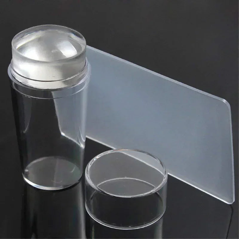 6-Piece Clear Nail Art Stamping Kit – Jelly Stamper & Scraper Set