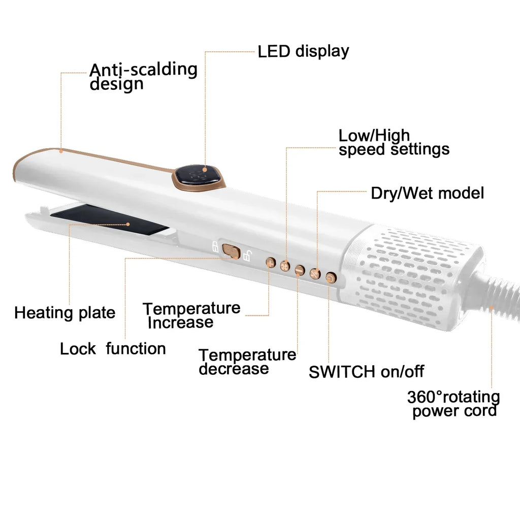 2-in-1 LCD Hair Straightener & Air Dryer | Wet & Dry