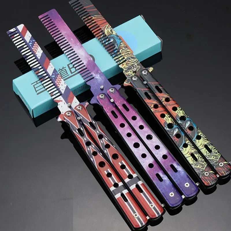 Foldable Butterfly Knife Comb – Stainless Steel Beard Styling Tool