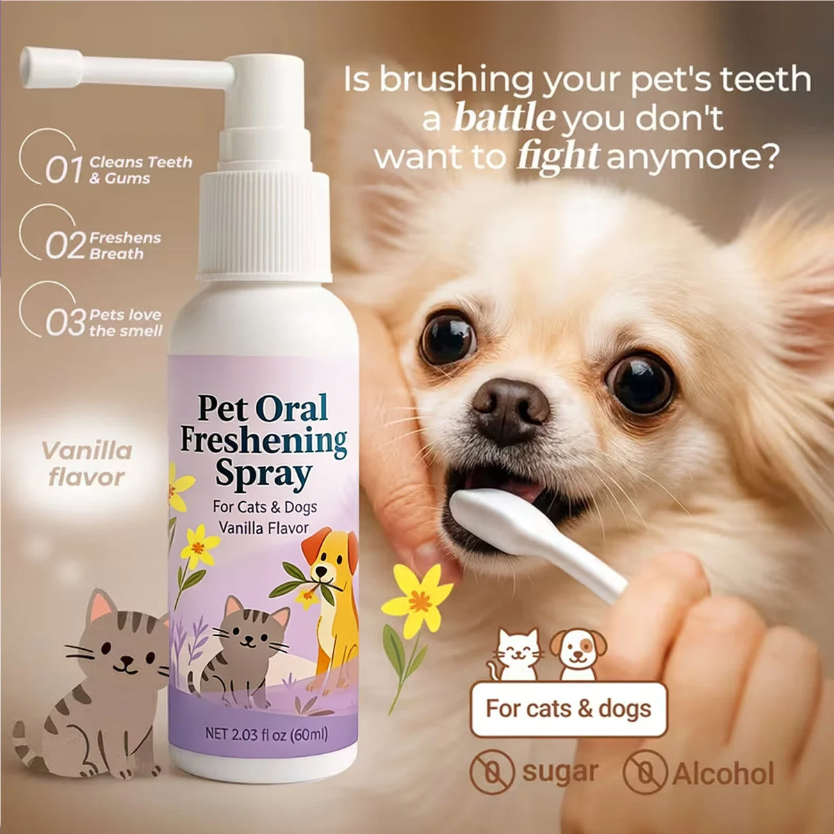 Pet Oral Freshening Spray – Vanilla Dog & Cat Breath Freshener