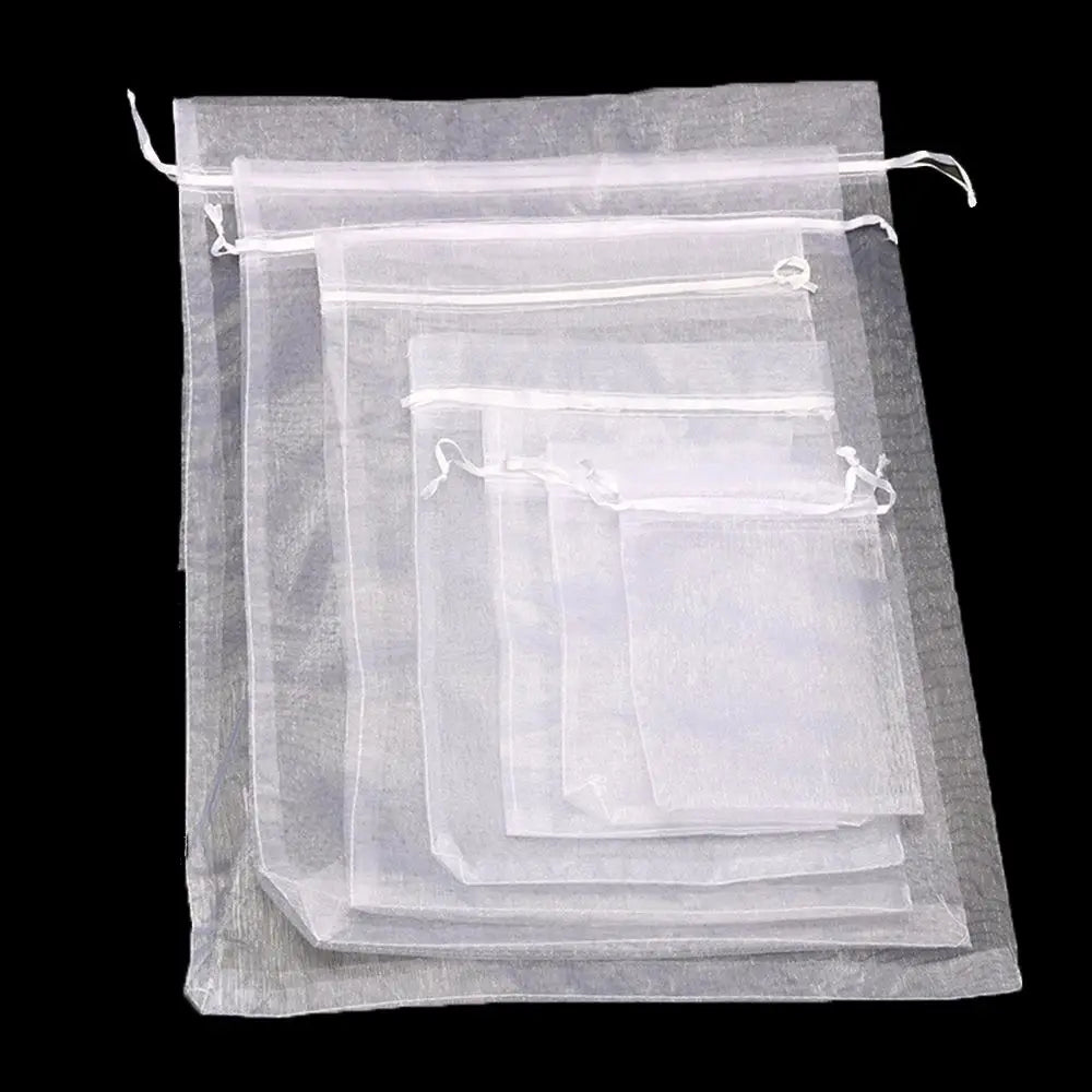 White Organza Drawstring Gift Bags 25/50 Pack – Party Pouches