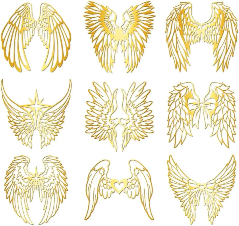 9-Piece Angel Wing Metal Stickers for Scrapbooks & DIY Crafts