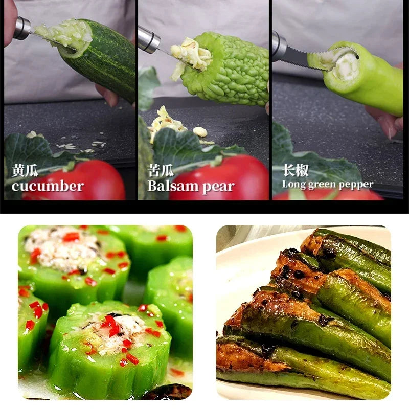 Stainless Steel Chili Corer Pepper Seed Remover Bitter Gourd Core