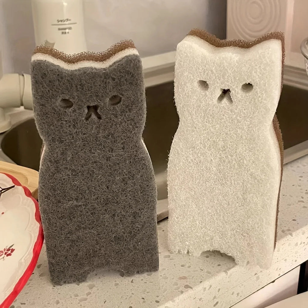 4-Pack Cute Cat Kitchen Sponge Set | Microfiber Dishwashing