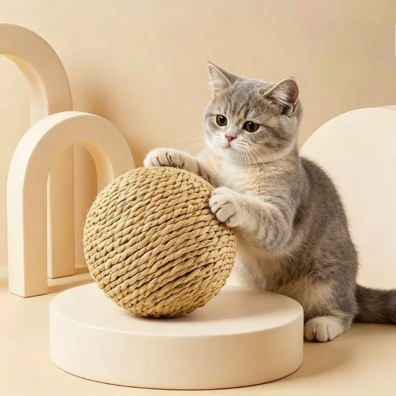 Extra Large Sisal Ball Cat Toy – Chew, Scratch & Teaser Wand