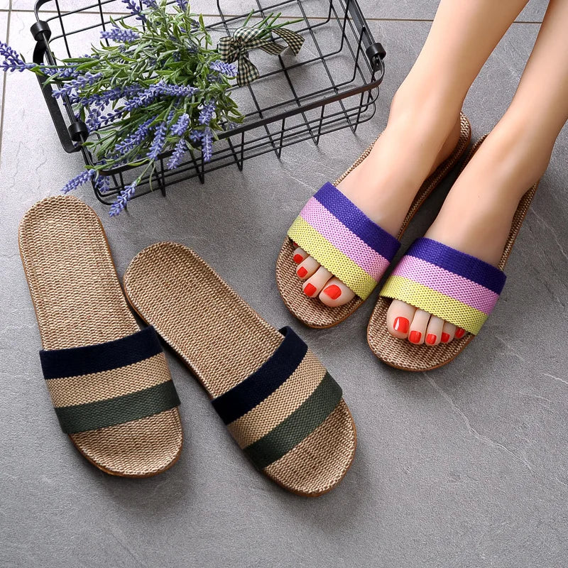 Men's Linen Flax Non-Slip Indoor Slippers | Summer Slides