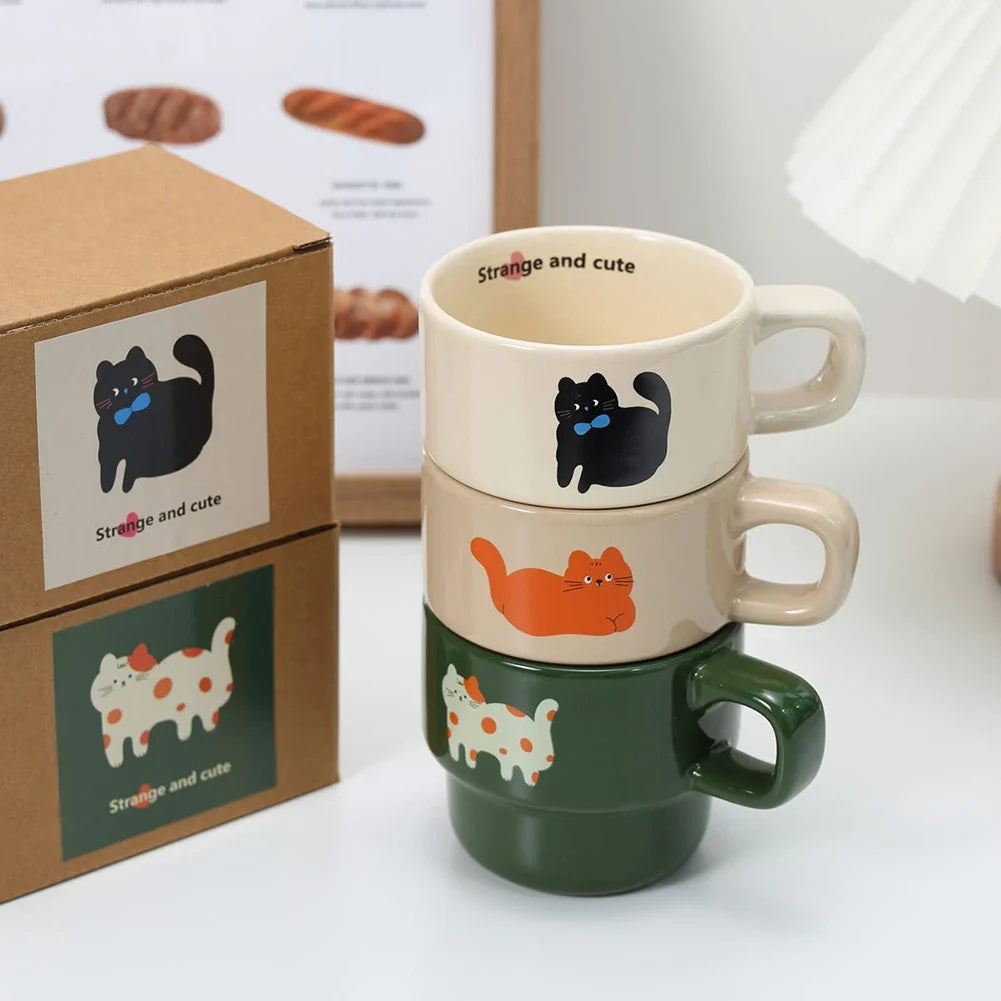Japanese Stackable Cute Cat Ceramic Coffee Mug | Cartoon Cup