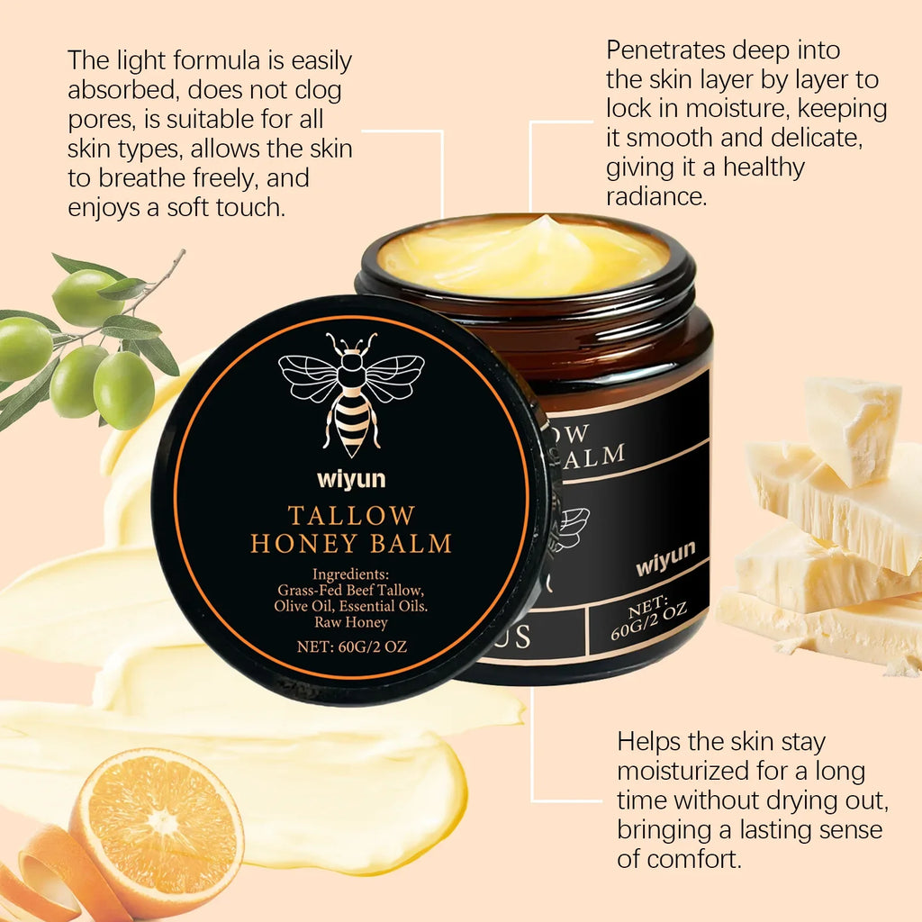Organic Grass-Fed Beef Tallow Balm with Raw Honey Moisturizer