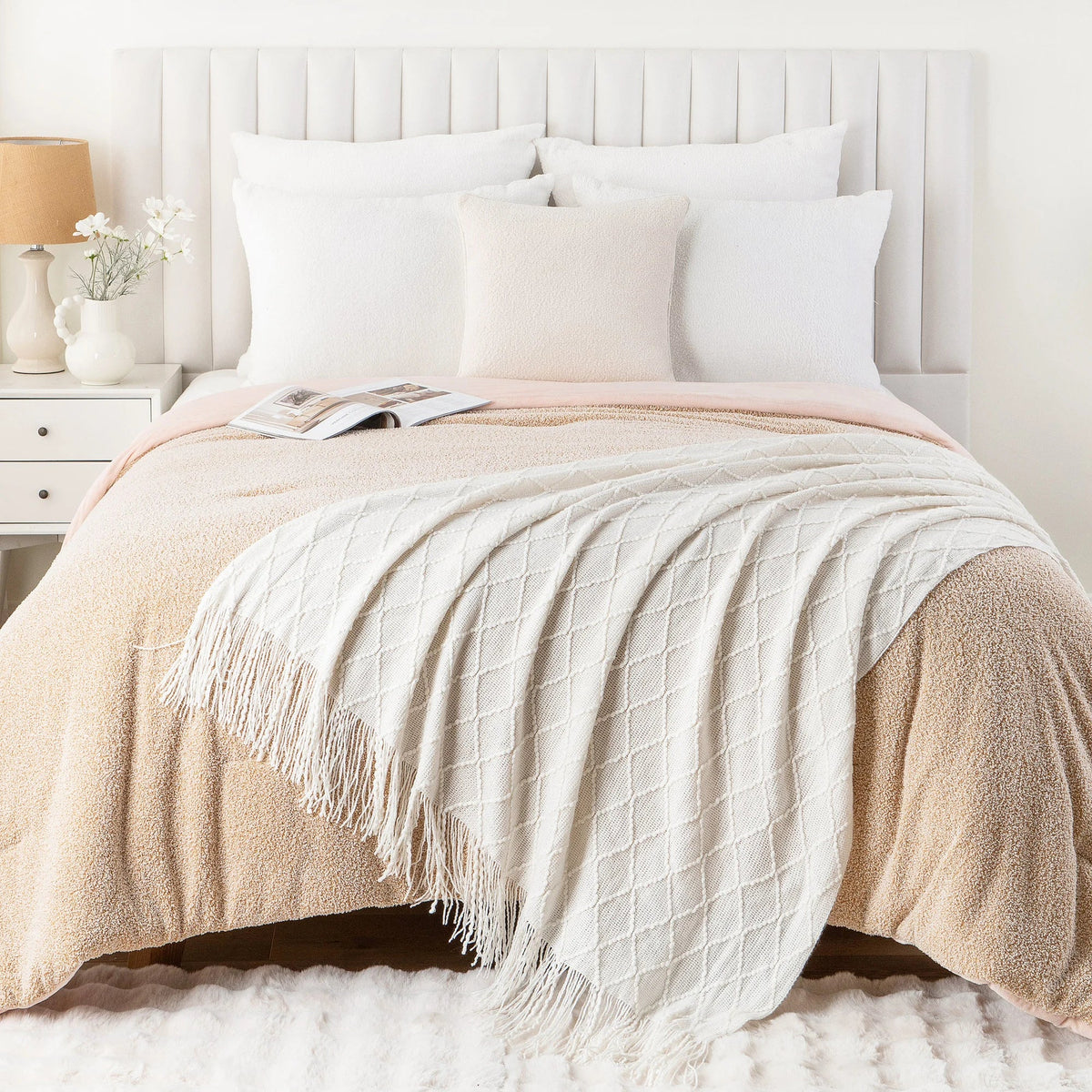 Battilo Plaid Knitted Throw Blanket | Soft Green Sofa Throw