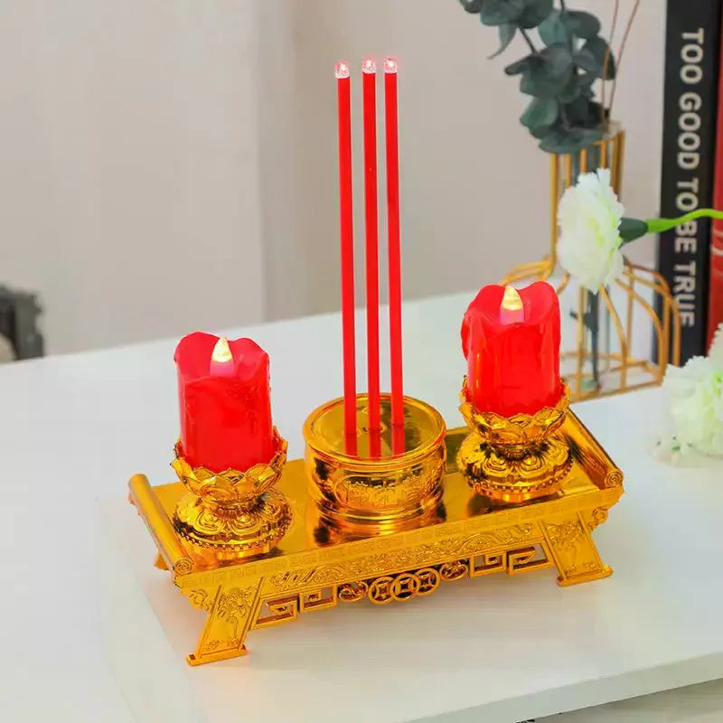 LED Prayer Candle Light | Smokeless Swinging Flame | Golden