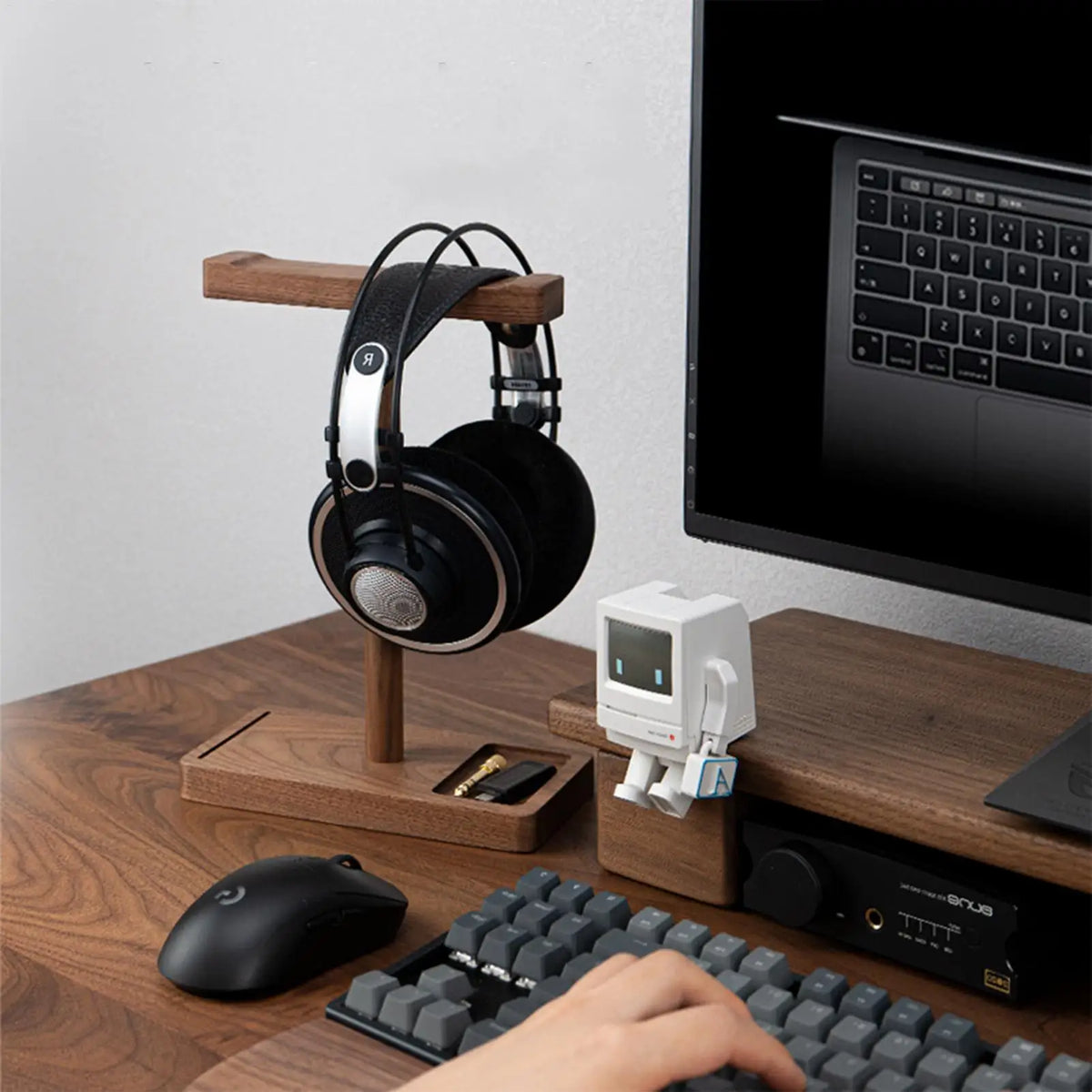 Wooden Headphone Stand Walnut Rack Rustic Desktop Hanger Universal