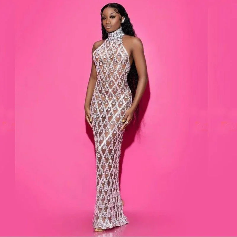 Rhinestone Maternity Evening Gown | Baby Shower Photoshoot Dress