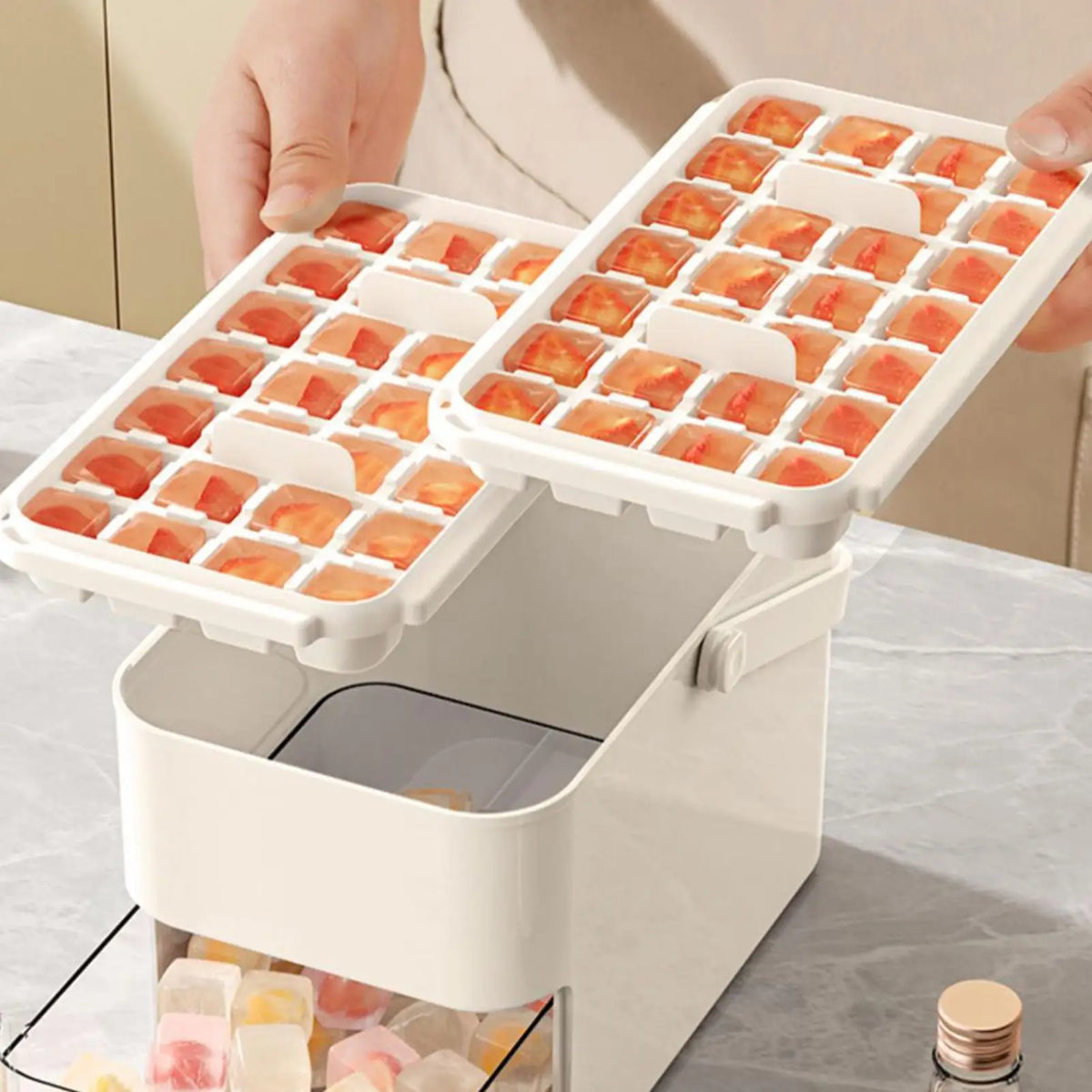 56-Cavity Double Layer Ice Tray with Press Lid & Storage Box
