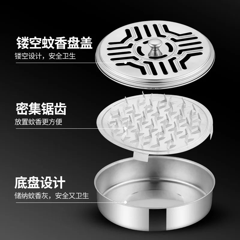 1 Stainless Steel Mosquito Coils Holder Round Tray Cover Easy Clean