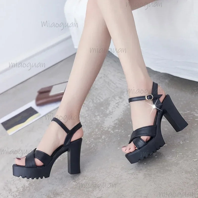 Women's Open Toe Wedge Sandals – Buckle Strap High Heel Pumps