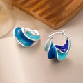 Huitan Wave Enamel Hoop Earrings – Red & Blue Fashion Jewelry