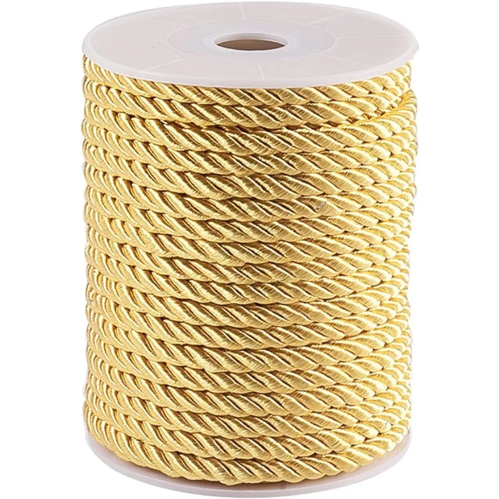 5mm Twisted Gold Rope Cord – 18 Yards Nylon Silk Trim