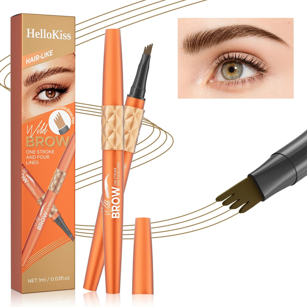 Hello Kiss 4-Tip Waterproof Liquid Eyebrow Pen | 3D Microblading