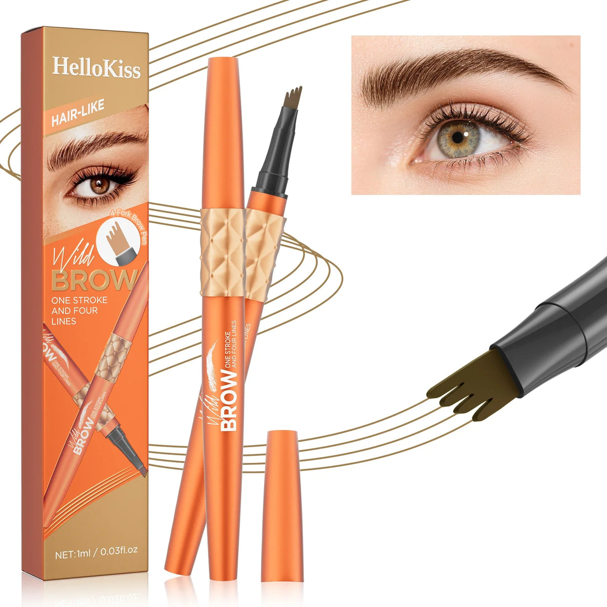 Hello Kiss 4-Tip Waterproof Liquid Eyebrow Pen | 3D Microblading