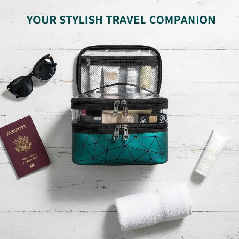 Double-Layer Travel Makeup Bag | Large Capacity Cosmetics Organizer