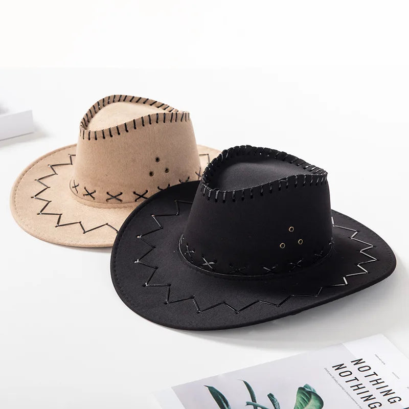 Wide Brim Western Cowboy Hat – Unisex Faux Suede Sun Hat