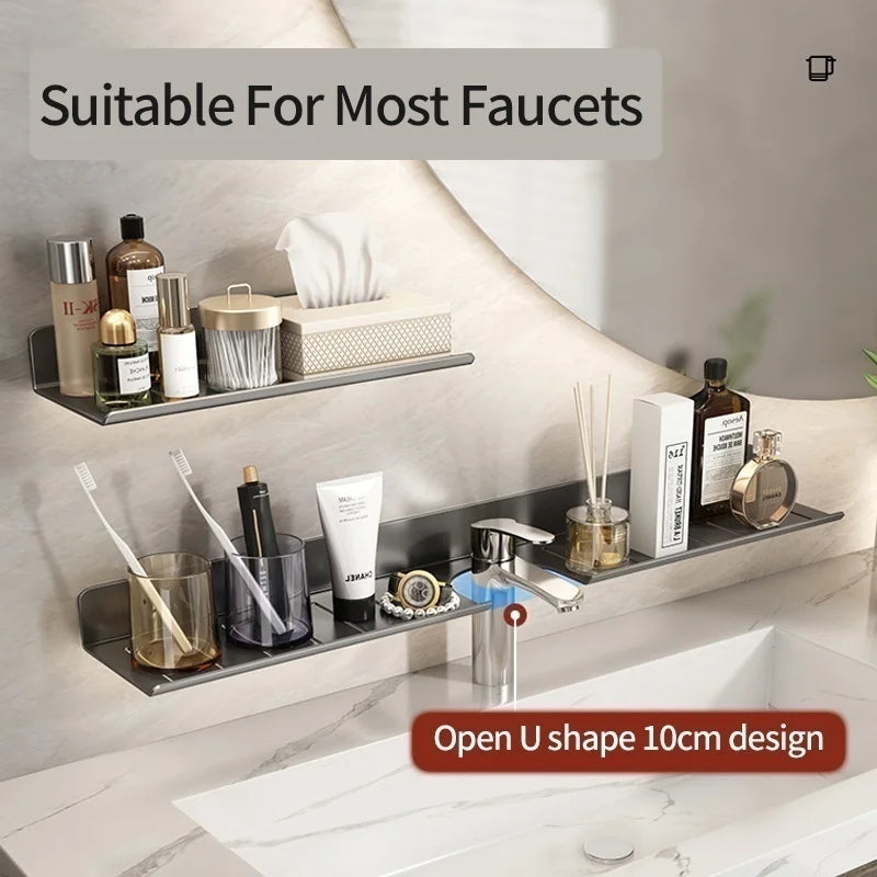 Metal Bathroom Faucet Storage Tray & Wall-Mount Rack