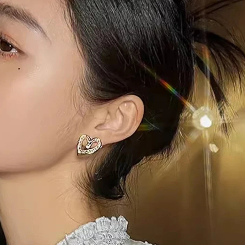 Huitan Heart Stud Earrings – Cubic Zirconia Bridal Jewelry
