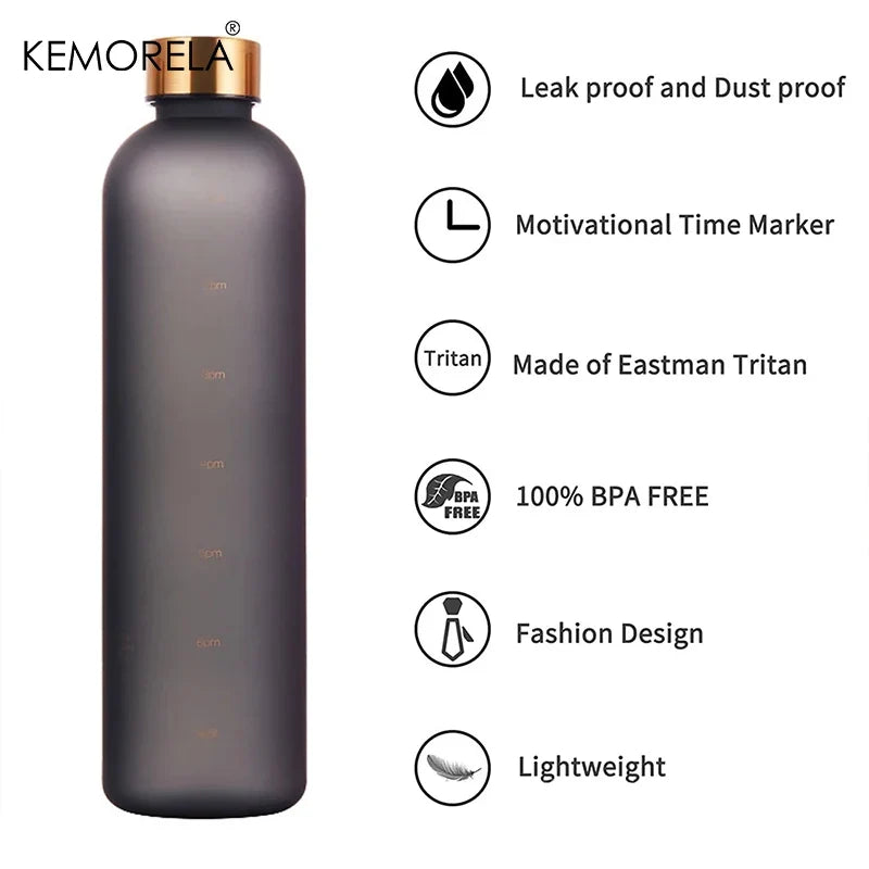 1L Motivational Water Bottle with Time Marker – 32 oz BPA Free